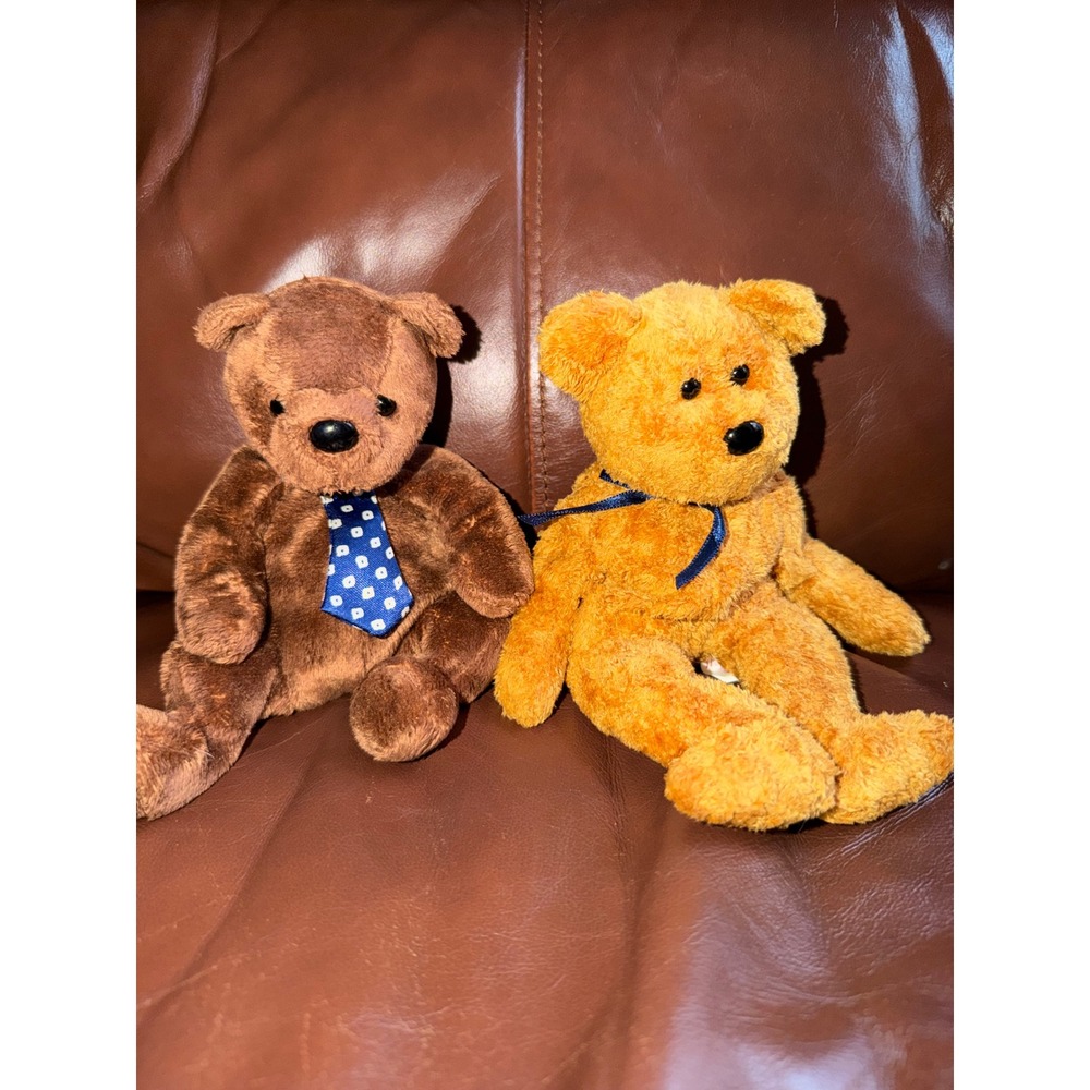 Ty Beanie Babies Hero and Fuzz Plush Bears Brown‎ Gold Retired Set of 2